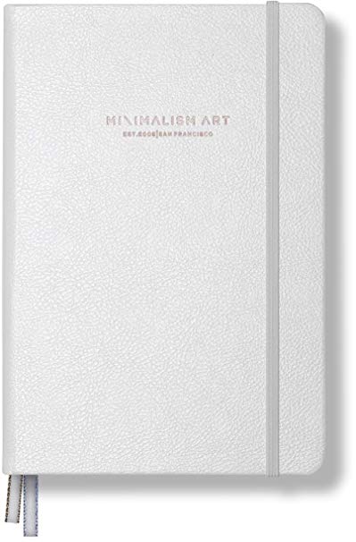 Minimalism Art, Premium Edition Notebook Journal, Medium A5 5.8 x 8.3 inches, Squared Grid Page, Hard Cover, 234 Numbered Pages, Gusseted Pocket, Ribbon Bookmark, Ink-Proof Paper 120gsm (White)