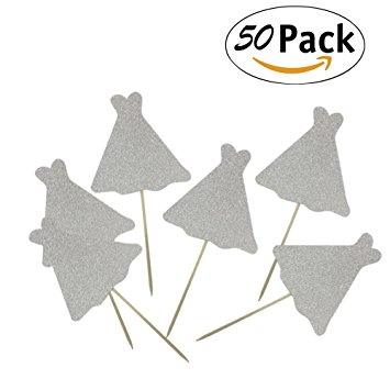 Cupcake Toppers 50pcs/pack Silvery Glitter Skirt Cake Toppers For Wedding/Birthday Party Decoration
