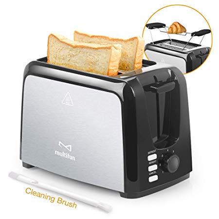 2 Slice Toaster, Multifun Stainless Steel Toaster with Warm Rack, Removable Crumb Tray, 7 Bread Shade Settings, Reheat/Cancel/Defrost Function, Extra Wilde Slot for Bagels, Wolf, etc. UL Certified