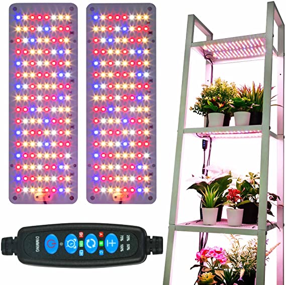 DOMMIA Grow Light, 4 Dimmable Levels Full Spectrum Ultra Thin LED Plant Grow Light with Auto On & Off Timer, 256 LEDs Sunlike Plant Growing Lamp for Seedlings, Veg, Bloom, Easy to Assemble（2Pcs)