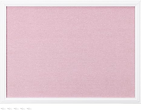 Navaris Framed Linen Bulletin Board - 17 x 23 inches Fabric Jewelry Organizer Pinboard for Wall Memory Memo Pin Board - Pink Linen with White Frame