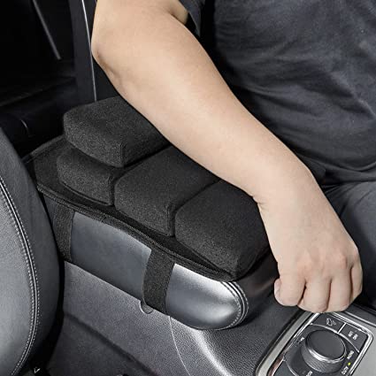 JOYTUTUS Armrest Cover for Car, Soft Padding Center Console Cover with Thickness Adjustment, Universal Car Armrest Cover, Scratch Resistant Armrest Cover with Elastic Strap (Black)