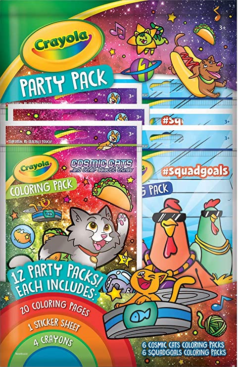 Crayola Coloring Book Party Favors, Cosmic Cats & Squad Goals, 12 Coloring Packs, Gift