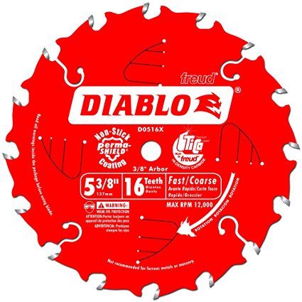Freud D0516X Diablo 5-3/8-Inch 16 Tooth ATB Fast Cutting Cordless Trim Saw Blade with 10mm Arbor