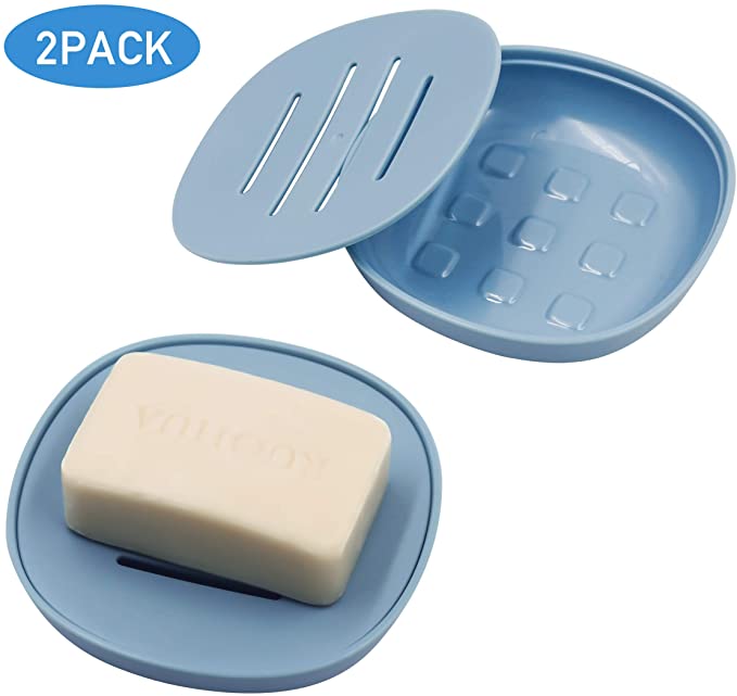 TOPSKY Soap Dish with Drain, Soap Holder, Soap Saver, Easy Cleaning, Dry, Stop Mushy Soap 2-Pack (Blue)