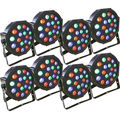 8 Piece Up-Lighting - Full RGB Color Mixing LED Flat Par Can - 18 LEDs per light - Red, Green and Blue color mixing - Up-Lighting - Stage Lighting - Dance Floor Lighting - Adkins Professional Lighting