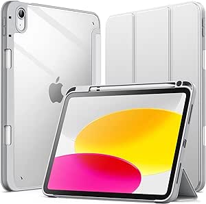 JETech Case for iPad 10 (10.9-Inch, 2022 Model, 10th Generation) with Pencil Holder, Clear Transparent Back Shell Slim Stand Shockproof Tablet Cover, Auto Wake/Sleep (Silver)