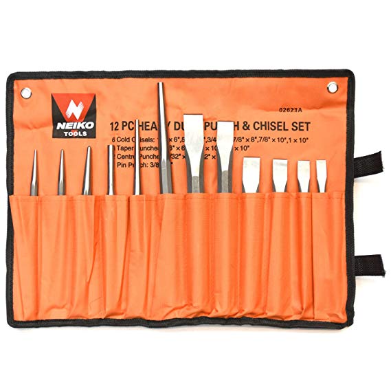 Neiko 02623A Heavy Duty Cold Chisel and Punch Set, 12 Piece, Carrying Pouch Included