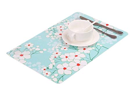 Set of 6 Fashional Dining Room Placemats For Table (White Flowers) 43x28cm