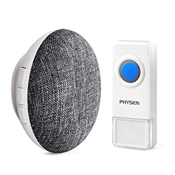 Wireless Doorbell PHYSEN Recordable Doorbell with 1 Waterproof Push Button and 1 Plug-in Recordable Door Chime Receiver,9 Superior CD Quality Ringtones,Operating up to 150m Range,4 Volume Levels,Gray