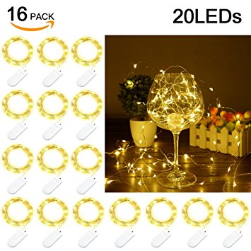 Fairy String Lights - SurLight Starry String Lights 16 Pack 7.2ft 20 LED Moon Lights Battery Operated Fairy Lights LED Mini Lights Firefly Lights Battery Pack Lights for Wedding Party Christmas Decor