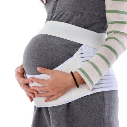 ilovebaby Pregnancy Support Belt, Maternity Belt - Support Waist / Back / Abdomen Band, Belly Brace Velcro Attachments, White Color, Size Large