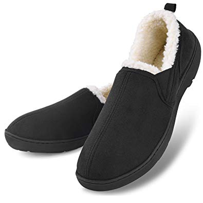 Men’s Comfort Memory Foam Micro Suede Moccasin Slippers Winter Warm Wool-Like Plush Fleece Lined Slip on House Shoes Anti-Skid Indoor/Outdoor Footwear