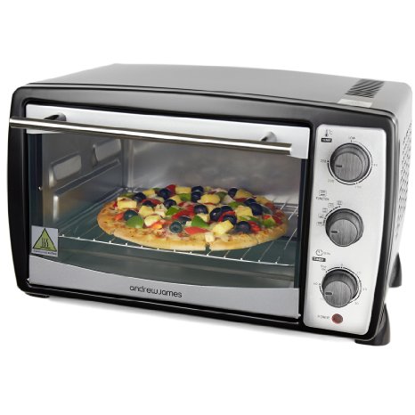 Andrew James 20 Litre Black Convection Mini Oven And Grill 1500 Watts, Includes 2 Year Warranty And 5 Different Cooking Settings