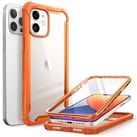 i-Blason Ares Case for iPhone 12, iPhone 12 Pro 6.1 Inch (2020 Release), Dual Layer Rugged Clear Bumper Case with Built-in Screen Protector (Orange)