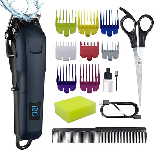 Professional Hair Clippers for Men, Cordless Hair Clippers with LCD Display, IPX7 Waterproof, Colorful Combs, Hair Trimmer for Men Kid Barber