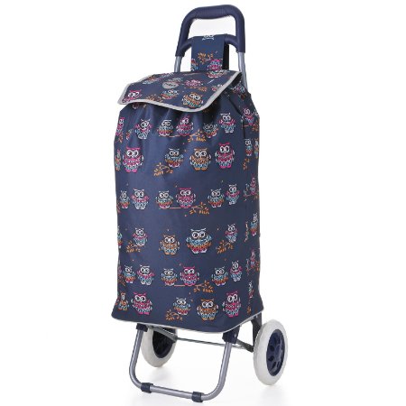 Hoppa Lightweight 2 Wheel Capacity Shopper Luggage Cart, 60 cm, 47 Liters, Owls Navy, Large