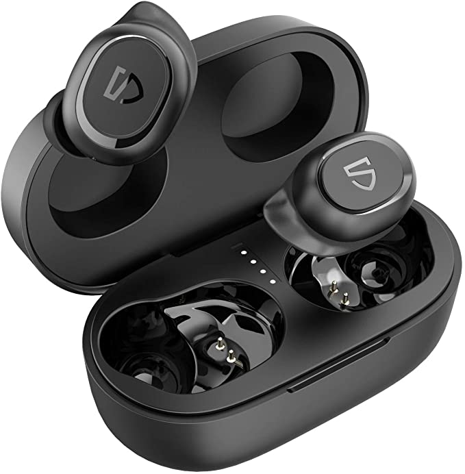 Wireless Earbuds SoundPEATS, TrueFree2 Bluetooth 5.0 Earphones in-Ear Stereo TWS Sports Headphones, IPX7 Waterproof, Customized Ear Fins, USB-C Charge, Monaural/Binaural Calls, 20 Hours Playtime