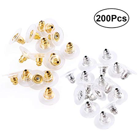 100 Pairs Bullet Clutch Earring Backs with Pad Earring Safety Backs, Silver and Gold