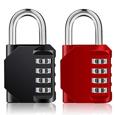 Combination Lock 2 Pack, 4 Digit Combination Padlock Outdoor, School Lock, Gym Lock Red and Black Lock