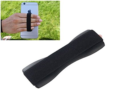 Elastic Finger Grip, Fone-Stuff® - Mobile Phone, iPhone and iPad Tablet Kindle Holder in Black