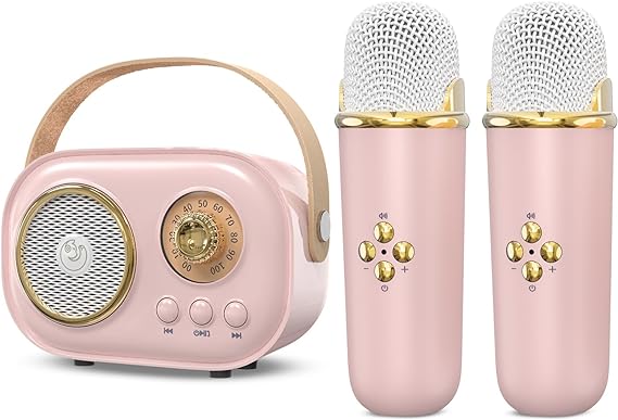 Etpark Kids Karaoke Machine, Portable Bluetooth Speaker with 2 Wireless Mics 6 Voice Changing Effects, Girls Toys Girl Gifts Age 3-18 Year Old Girl, Christmas Birthday Gifts for kids Girs Aged 3-18
