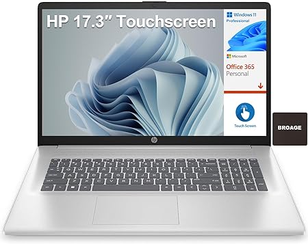 HP 17 17.3" Touchscreen HD  Business Laptop Computer, Intel Pentium Silver N5030 up to 3.1GHz, 8GB DDR4 RAM, 256GB PCIe SSD, 802.11AC WiFi, Bluetooth 5.0, 1-Year Office 365, Windows 11 Pro S, BROAG