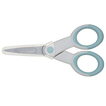 ECR4Kids Cutting Edge Ultra-Grip 5" Precision Non-Stick Coated Scissors w/Sheath - Extra Sharp Pointed Tip - for Sewing and Crafting, Pastel Blue