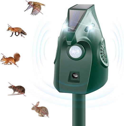 Ultrasonic Animal Pest Repeller, Solar Animal Deterrent, Solar Powered with Motion Sensor Outdoor Home USB Adapter Charge Guard Deterrent for Garden Yard House Use