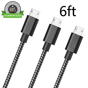 ONSON Micro USB Cable,3Pack 6FT Long Nylon Braided High Speed 2.0 USB to Micro USB Charging Cable Android Charger Cord for Samsung Galaxy S7/S6/S5,Note 5/4/3,HTC,LG,Android Devices(Black White)