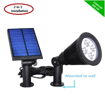 [270°Angle Adjustable] Falove 200 Lumens 4 LED 2 in 1 Installation and Separable Waterproof Solar Powered Spotlight-Adjustable Lamp Base and Solar Panel