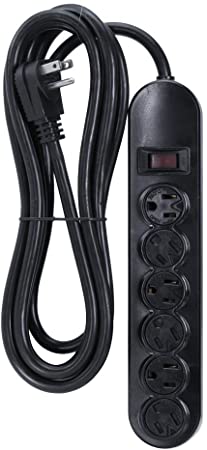 Uninex PS089BK Flat Plug 6 AC Outlet Heavy Duty Power Strip with Twist Lock, 14/3 AWG, ABS, UL Listed, Black, 9-Foot