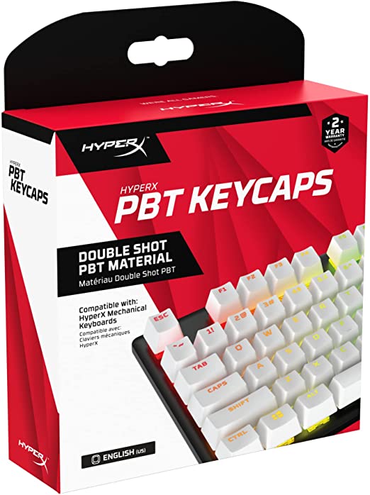 HyperX PBT Keycaps – Full Key Set, Double Shot PBT Material, English (US) Layout, 104 Keys – White