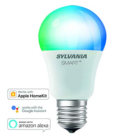 SYLVANIA SMART  Bluetooth Full Color Light A19 LED Light Bulb, 60-Watt Equivalent, Works with Amazon Alexa, the Google Assistant, and Apple HomeKit, No Hub Required