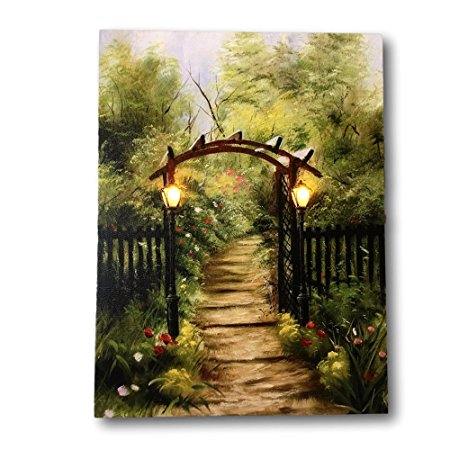 Garden Pathway Lighted Print - LED Canvas Print with Country Scene - Lights in the Black Lanterns - Artwork