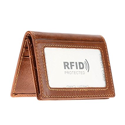 HAWEE Men’s Bifold Front Pocket Wallet Genuine Leather RFID Blocking Card Billfold
