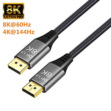 CableDeconn DisplayPort Cable Ultra HD 8K 4K Copper Cord DP 1.4 HBR3 8K@60Hz 4K@144Hz High Speed 32.4Gbps HDCP 3D Slim and Flexible DP to DP Cable 0.5m 1.6ft