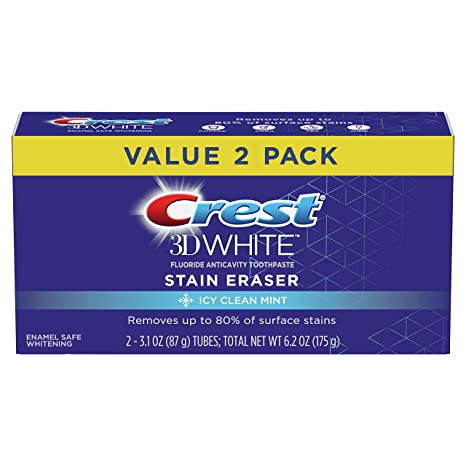 Crest 3D White Stain Eraser Teeth Whitening Toothpaste, ICY Clean Mint, 3.1 oz, Pack of 2