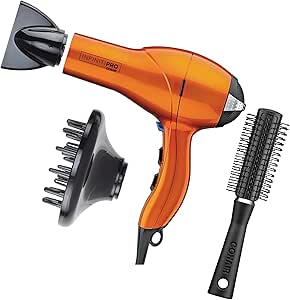 INFINITIPRO by CONAIR Hair Dryer with Diffuser | Salon Performance AC Motor Blow Dryer | Includes Diffuser, Concentrator and Bonus Blow-Out Brush | Orange | Packaging May Vary