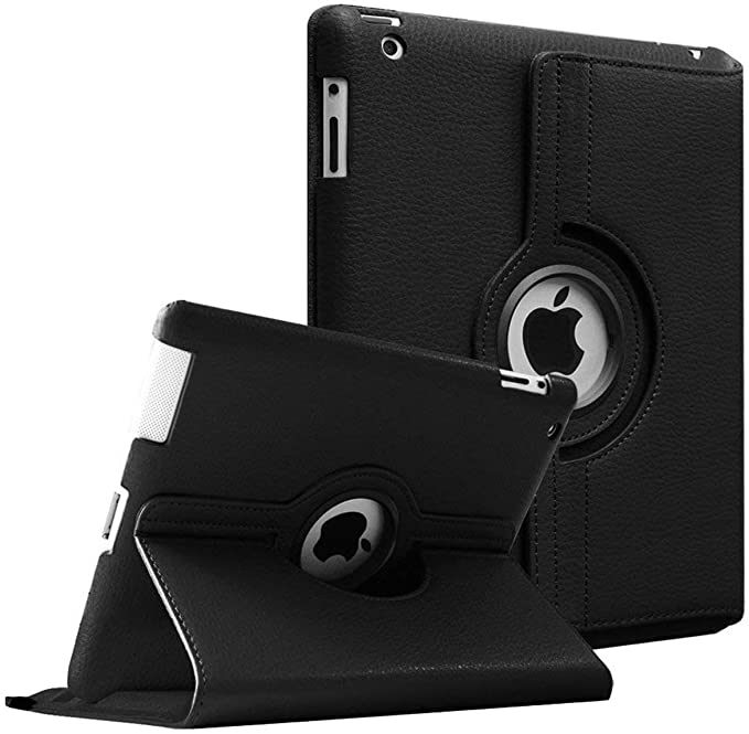 Moca 360 Degree Rotating Pu Leather Smart FlIP Case Cover for iPad 2 3 4 (A1460, A1459, A1458, A1416, A1430, A1403, A1397, A1396, A1395) (Black)