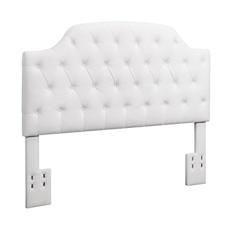 Dorel Living Button Tufted Faux Leather Headboard, White