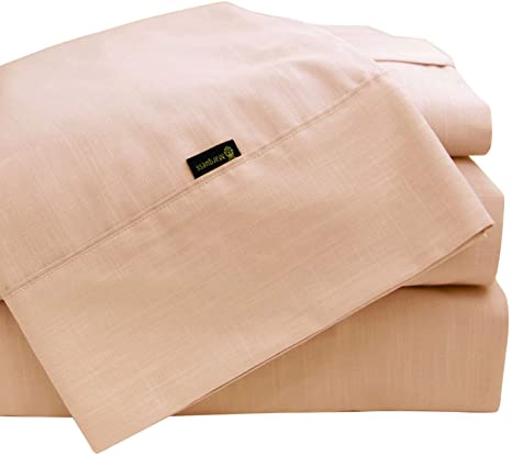 MARQUESS Premium Linen Cotton Tencel Lyocell Cooling Sheet Set , 4PC Softest Breathable Bedding Sheets, Moisture Wicking & Temperature Regulating, Silky Deep Pocket Collections(Light Orange, Queen)