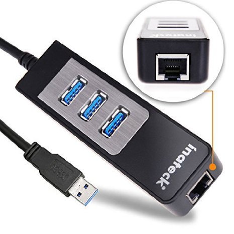 2-in-1 Inateck 3 Ports USB 30 Hub and RJ45 101001000 Gigabit Ethernet Hub Converter LAN Wired Network Adapter with a Built-in 1ft USB 30 Cable