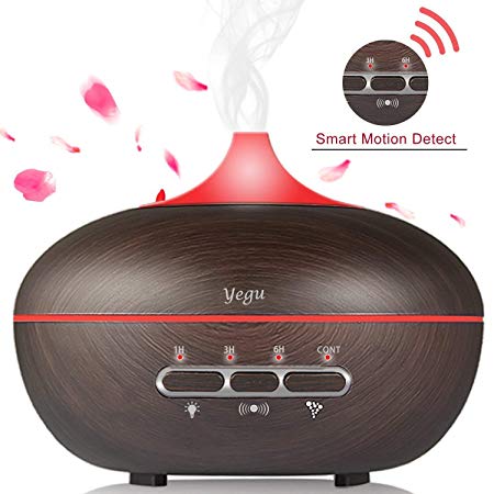Essential Oil Diffuser YEGU, Aroma Diffusers Aromatherapy Humidifier Ultrasonic Air Purifier Cool Mist Fragrance with 15 Color Lamps, 4 Timer Settings, Whisper Water-less or Rollover Auto Shut-Off