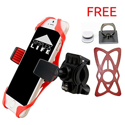 Best Bike Mount / Phone Holder 360-degree rotation / Handlebar Phone Mount Fits Smartphones Android Up to 4" Wide - Plus 2 Bonus Gifts: A Ring Phone Holder and Extra Silicone Band.