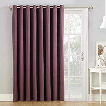 Sun Zero Barrow Extra-Wide Energy Efficient Sliding Patio Door Curtain Panel with Pull Wand, 100" x 84", Thistle Purple