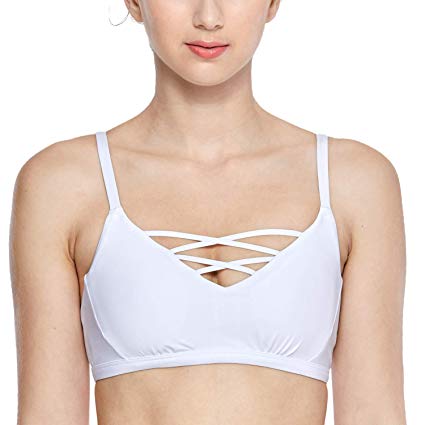 CRZ YOGA Women's Light Support Criss Cross V Neck Wirefree Convertible Yoga Sports Bra