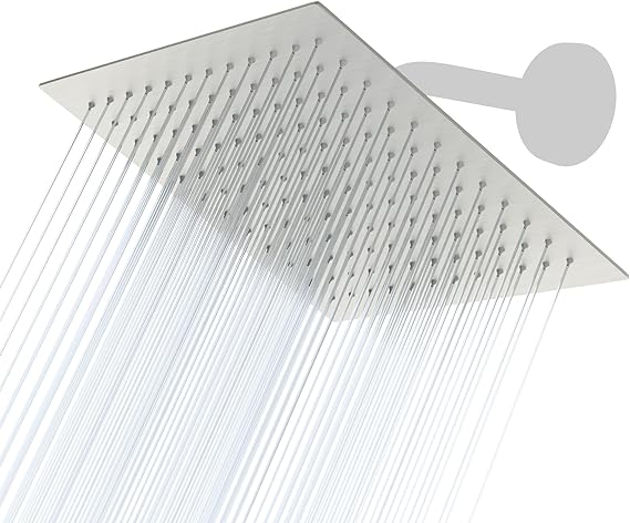 Lordear Rain Shower Head 8 Inch Brushed 304 Stainless Steel, 8” Square Rainfall High Pressure Bathroom Shower Head Waterfall Coverage with Silicone Nozzle Showerheads