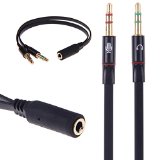 Maeline 35mm Female to 2 Male Gold Plated Headphone Mic Audio Y Splitter Flat Cable