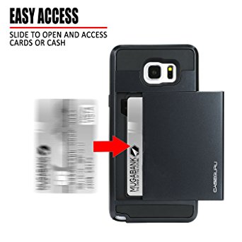 Galaxy Note 5 Wallet Case BLACK- Wallet Cover for Galaxy Note 5 - Note 5 Case Hidden Slot - Drop Protection -Heavy Duty - Wallet Credit Card/ID Security Slot Storage -Slim Case For Samsung Note 5